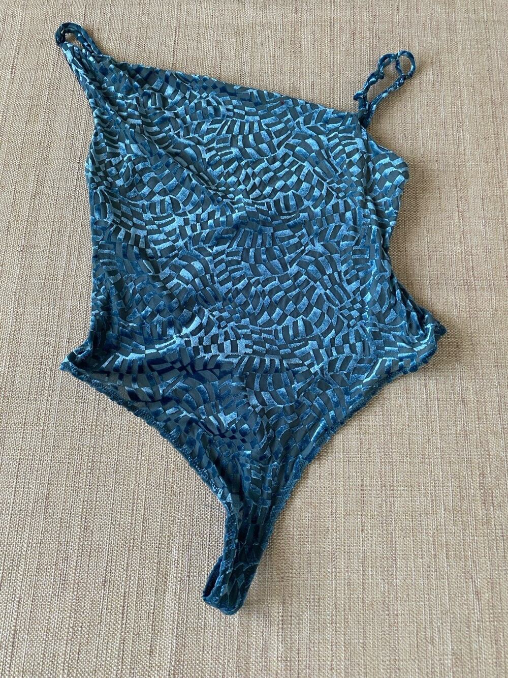 Urban Outfitters Out From Under Velvetine Cross Bust Bodysuit Blue Size L
